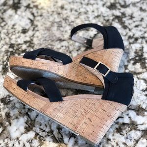TOMS black and cork wedge